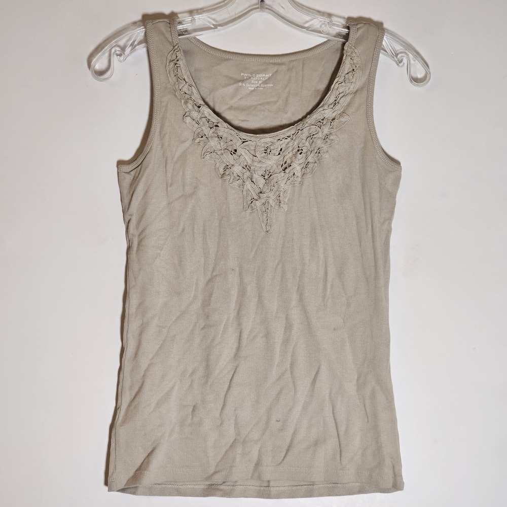 Philosophy by Republic Tank Womens Medium Green Lace Embellished‎ Ribbed Boho M